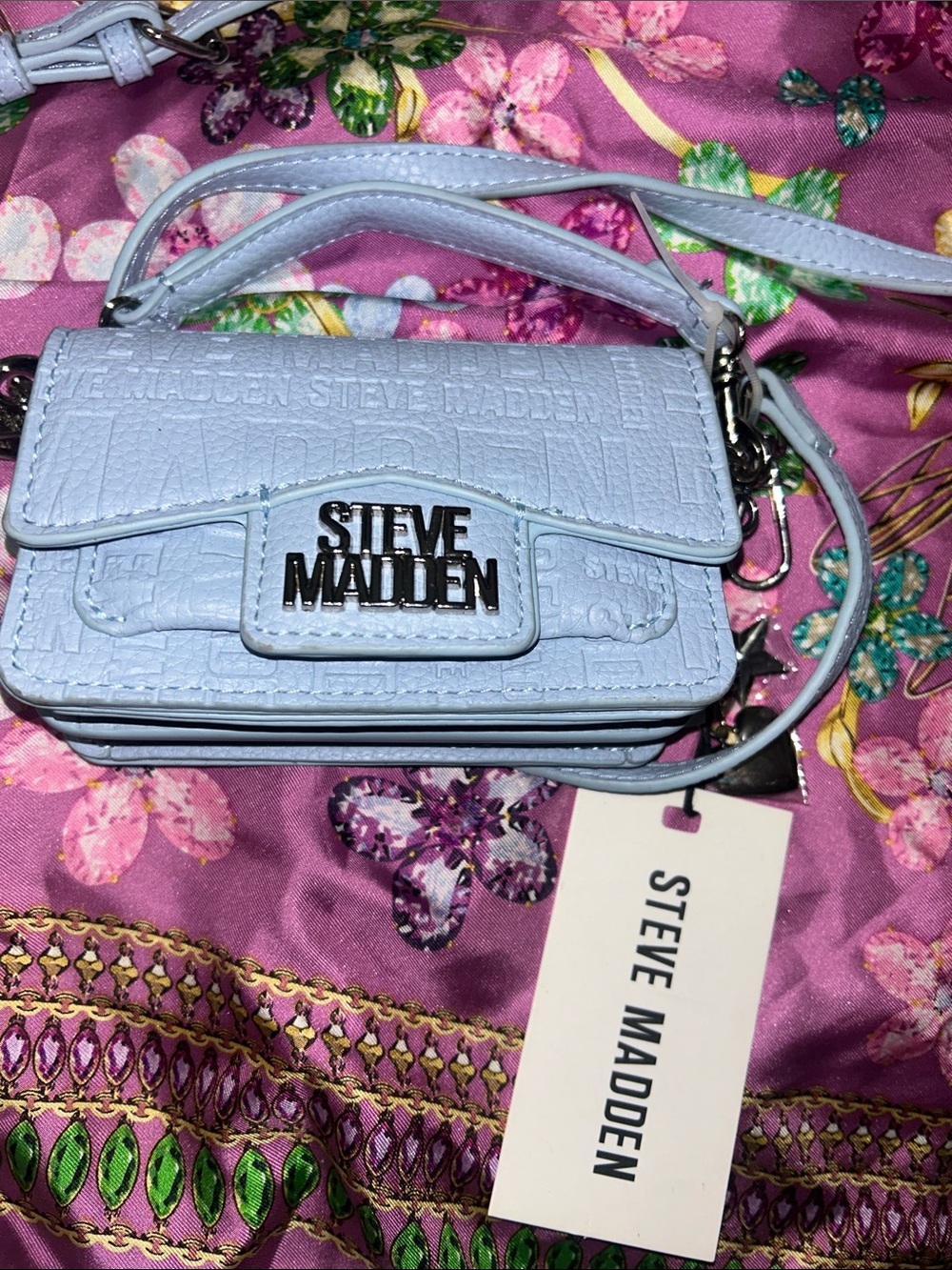 Steve Madden Baby Blue Embossed Mini Crossbody Bag